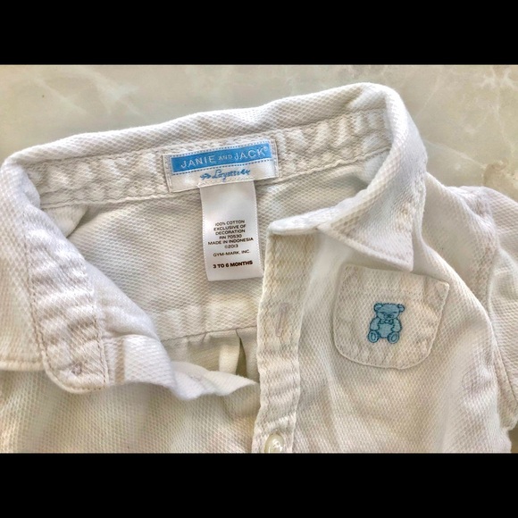 Janie and Jack Layette 3-6 Months White Collared Button Down Dress Shirt Onesie - Picture 2 of 3